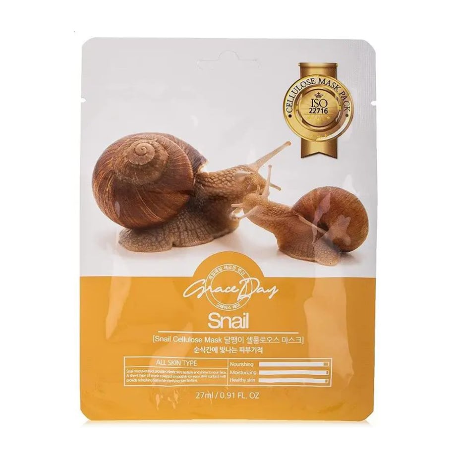 Тканинна маска для обличчя Grace Day Cellulose Mask з муцином равлика, 27 мл